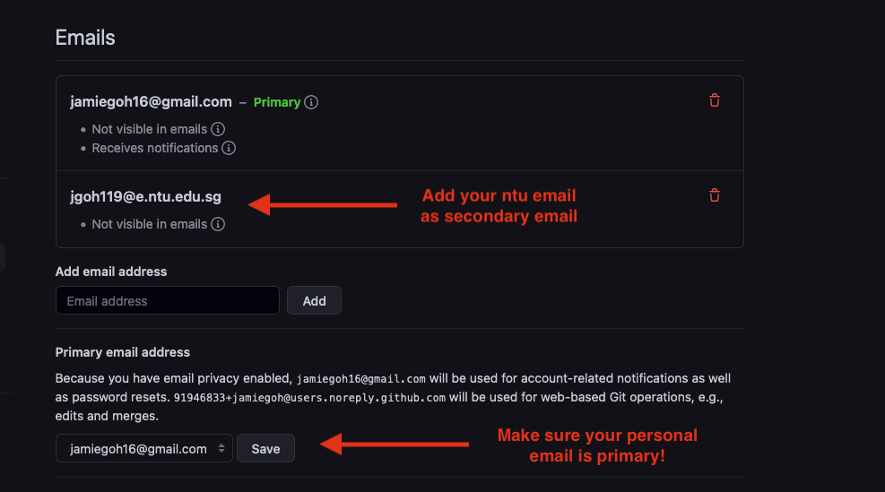 Github Email Settings